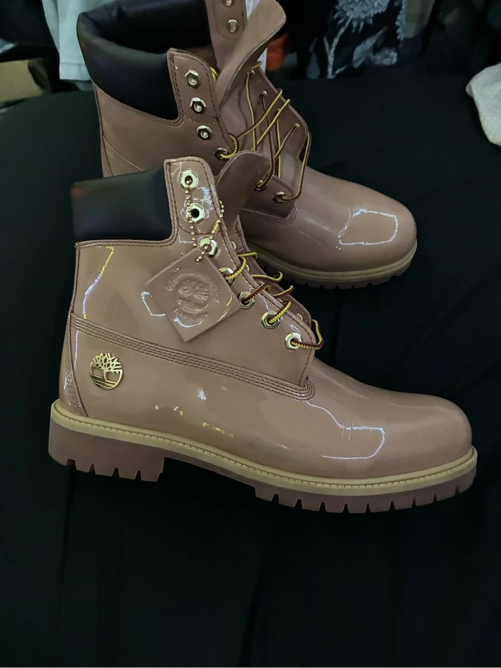 Timberland Patent Blush Pink Lace-Up Boots